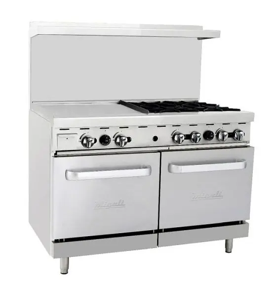 Migali 4 Burner Range, 24” Griddle Left Side, 2x Ovens, Natural Gas, 48"x31"x56.4" (WxDxH), C-RO4-24GL-NG