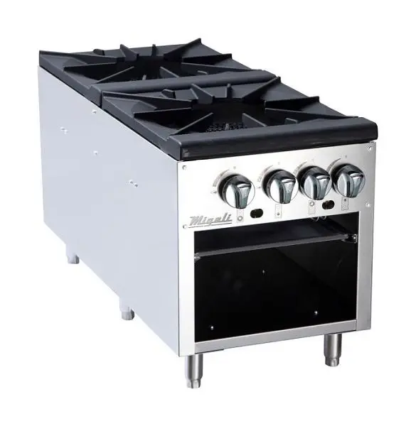 Migali 2 Burner Stock Pot Stove, 18"x41.7"x22.8" (WxDxH), C-SPS-2-18