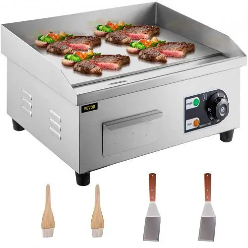 VEVOR 1500W 14" Electric Countertop Griddle Gel Stainless steel Adjustable Temp Regulation Commercial Restaurant Gril...