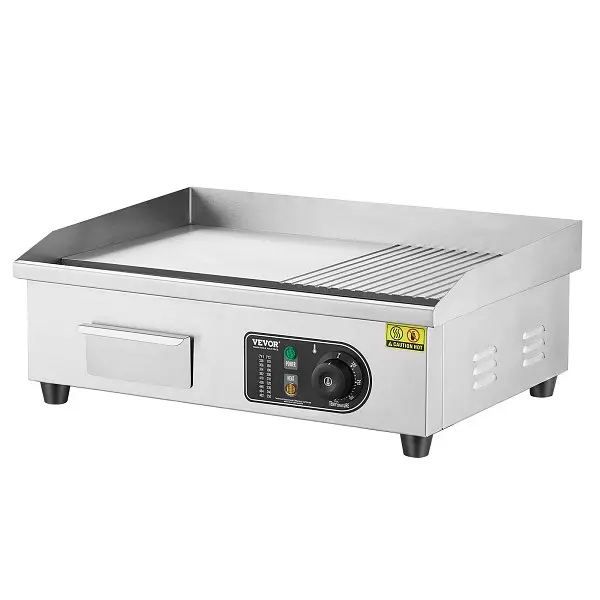 VEVOR Commercial Electric Griddle, 1600W Countertop Half-Flat Top Grill, 122℉-572℉ Adjustable Temp, SYKDBLBPK10MCQ8TTV1
