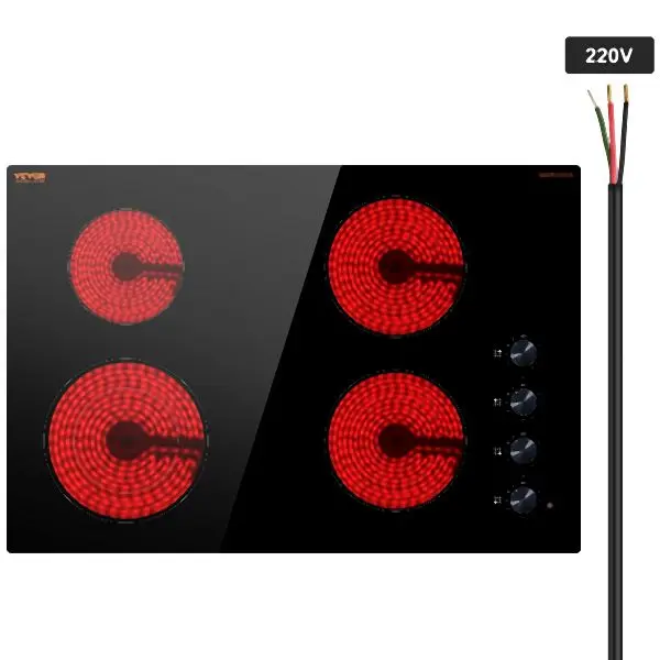 VEVOR Constructed- Electric Cooktop Radiant Ceramic Cooktop 4 Burners 30.3x20.5 inch, QRSDTL7200WHVZKCKV4