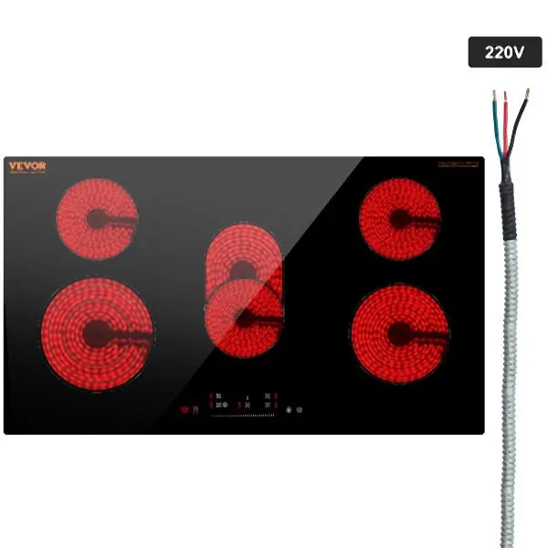 VEVOR Constructed- Electric Cooktop Radiant Ceramic Cooktop 5 Burners 35.4x20.5 inch, QRSDTL8600WHKUNLXV4