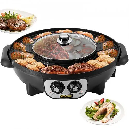 VEVOR 2 1 Electric BBQ Pan Grill Hot Pot Travel-friendly Hot Pot BBQ Grill 2200W, FTSS2200W110VHHAWV1