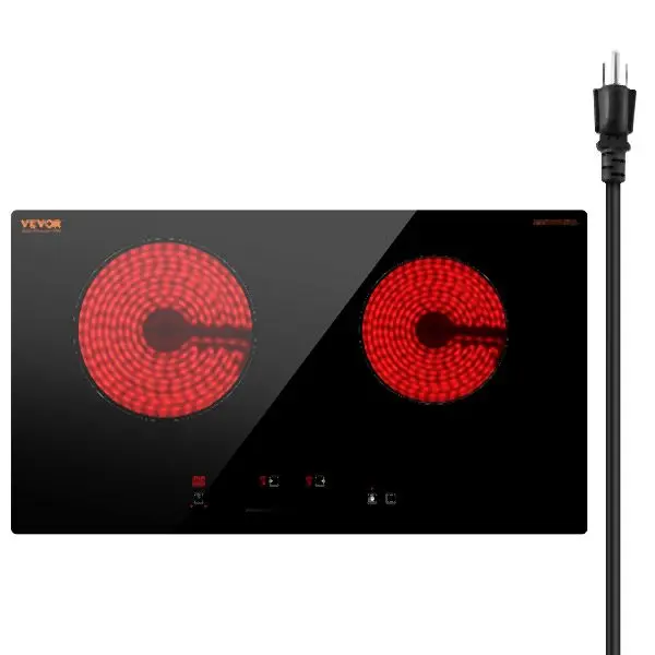 VEVOR Fade-Resistant Constructed- Electric Cooktop Radiant Ceramic Cooktop 2 Burners 23.6x13.3 inch, QRSDTL24INCHUHHLFV1