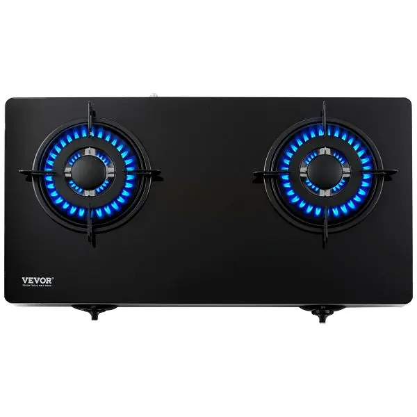 VEVOR Gas Cooktop 28 inch, Max 10100BTU 2 Burners Tempered Glass Countertop Gas Stove Top, T71CM22500BTUM573V6