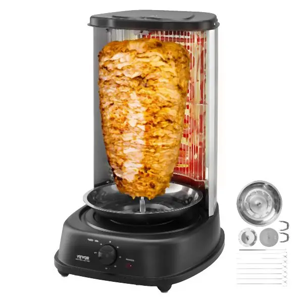 VEVOR Serrated Stainless High-Carbon Steel Shawarma Grill Machine Vertical Gyro Rotisserie Doner, Black, LSKRJ13LBSDR6ZC7WV1