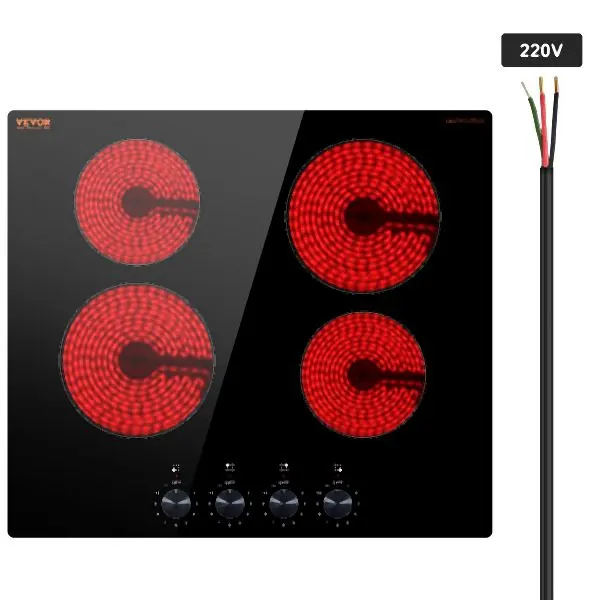 VEVOR Simple Constructed- Electric Cooktop Radiant Ceramic Cooktop 4 Burners 23.2x20.5 inch, QRSDTL6000WHL2YBTV4