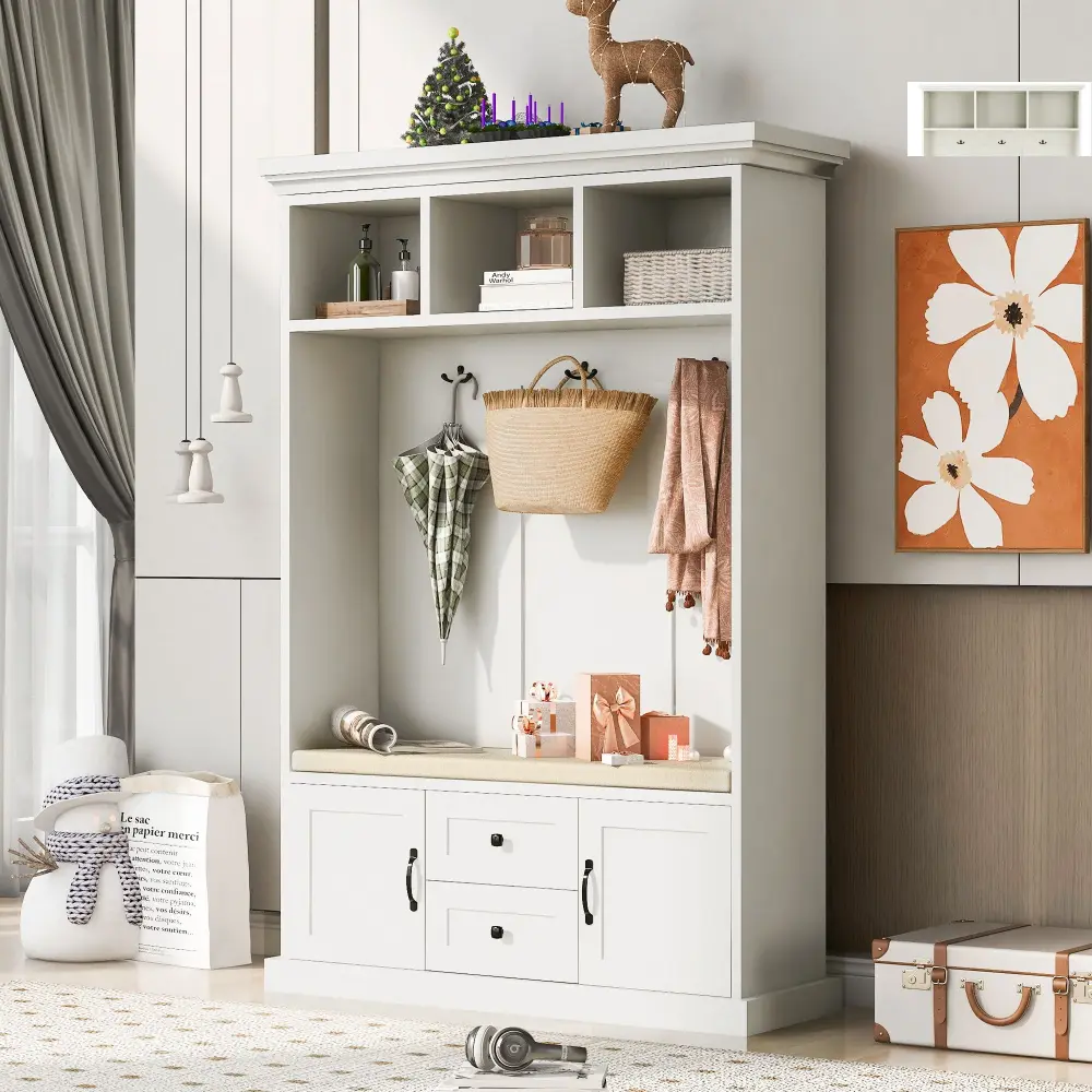 Narrow Hallway Hall Tree 3 Hooks, Coat Hanger, Entryway Bench, Storage Bench, 3 1 Design