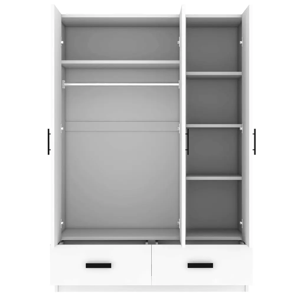 3 Door Wardrobe Closet Storage Drawers, Shelves And Hanging Rod - Snow