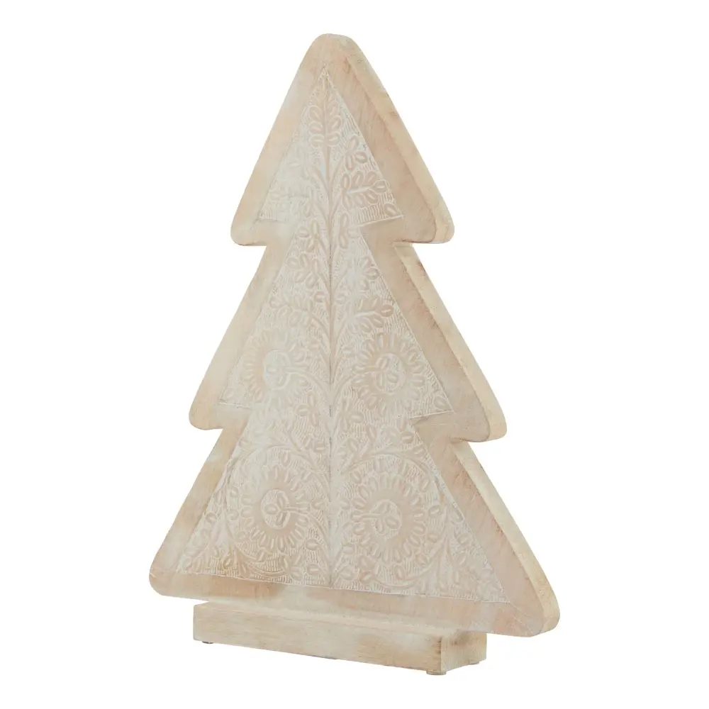 Premium Leak-Proof Motifed Wood Decorative Christmas Tree - White Wash