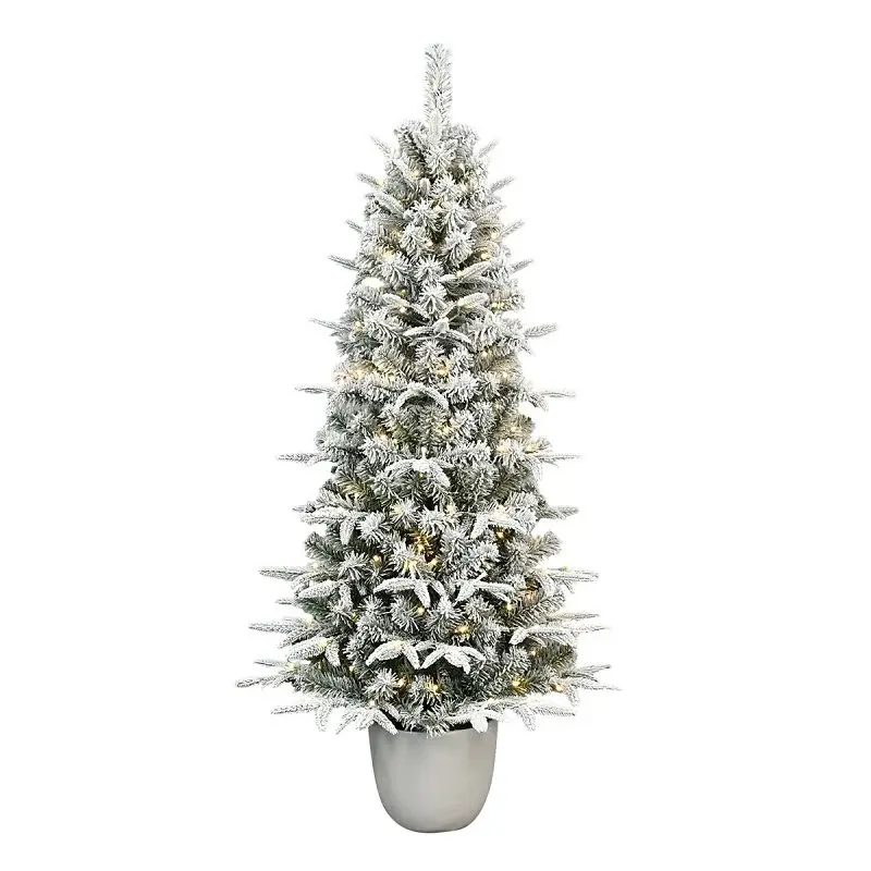 Puleo Asia Limited 301-5196-STF50LW150-CUL Norway Flocked Potted Tree, 5 ft H, Spruce Family, LED, Warm Pearl Light