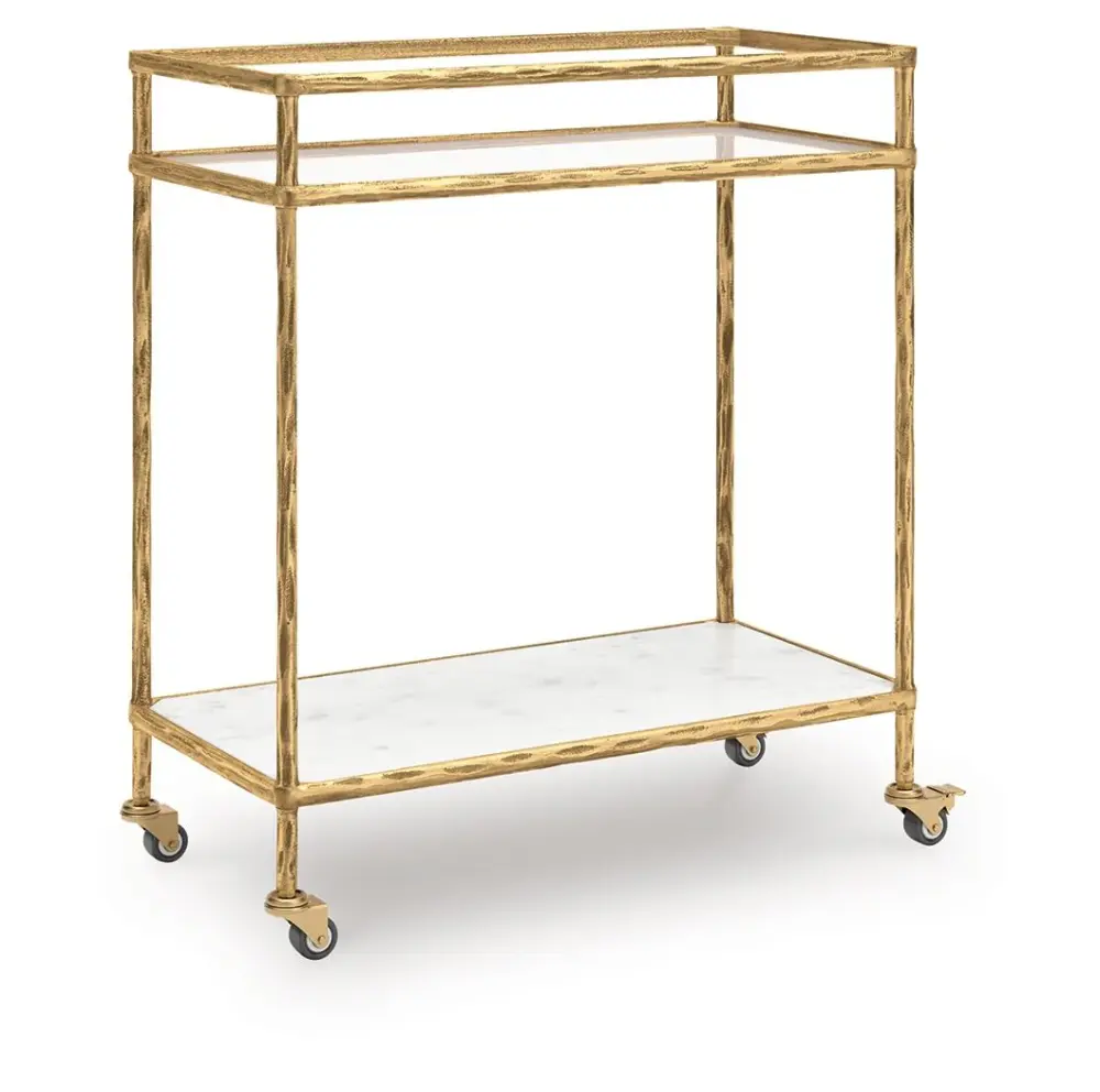 Portable Folding Plattfield - Bar Cart - Antique Golden Finish