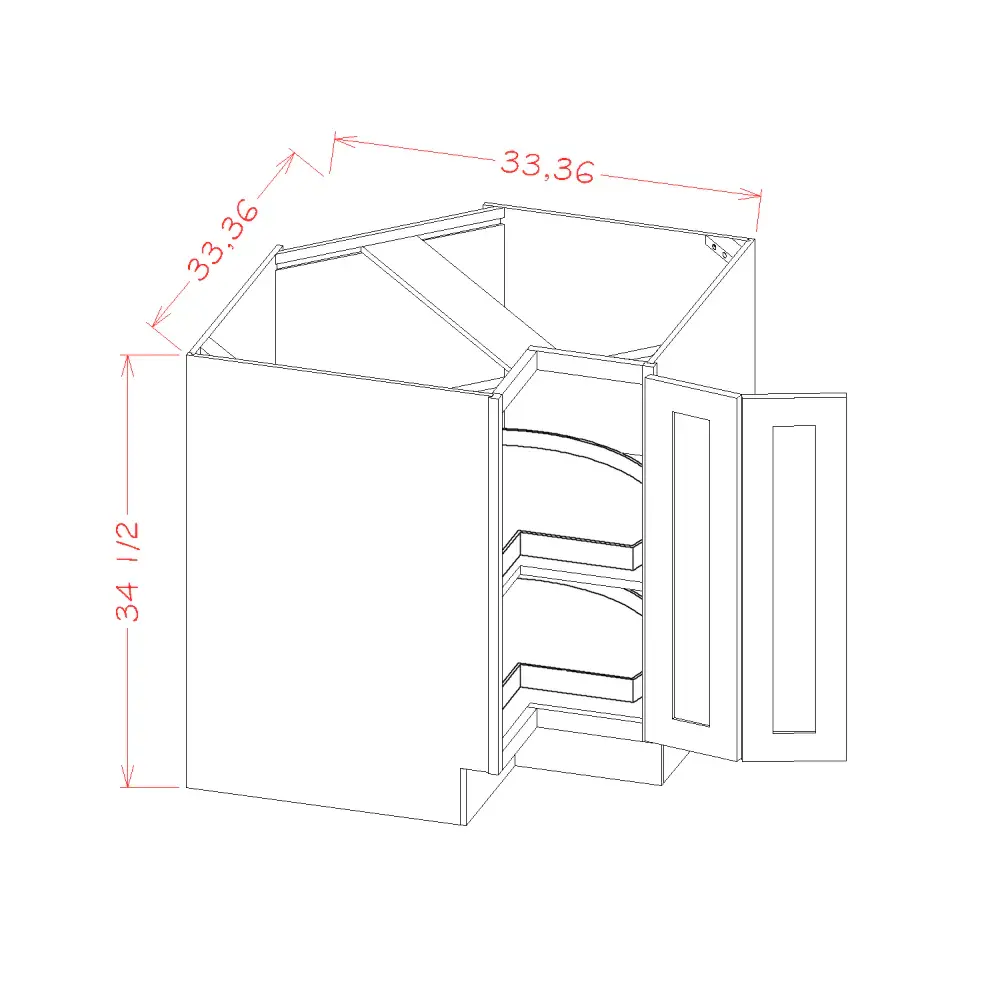 Edgeline White Base Easy Reach Cabinet Two Lazy Susan Trays - 36"W x 34-1/2"H x 24"D