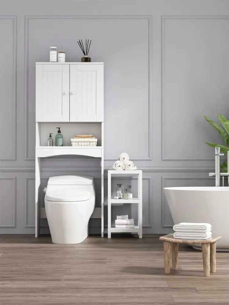 Home Bathroom Shelf Over--Toilet, Bathroom Spacesaver, Bathroom Storage Cabinet Organizer - Snow