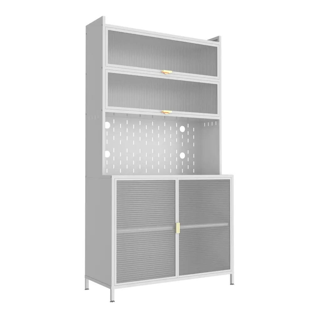 Tall Kitchen Pantry Cabinet Flip Doors And Pegboard, Anti Tip Steel Storage Hutch