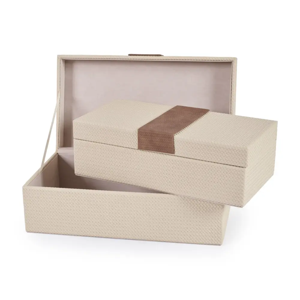 Andrea Adjust 2 Decorative Boxes - Cream Faux Shagreen