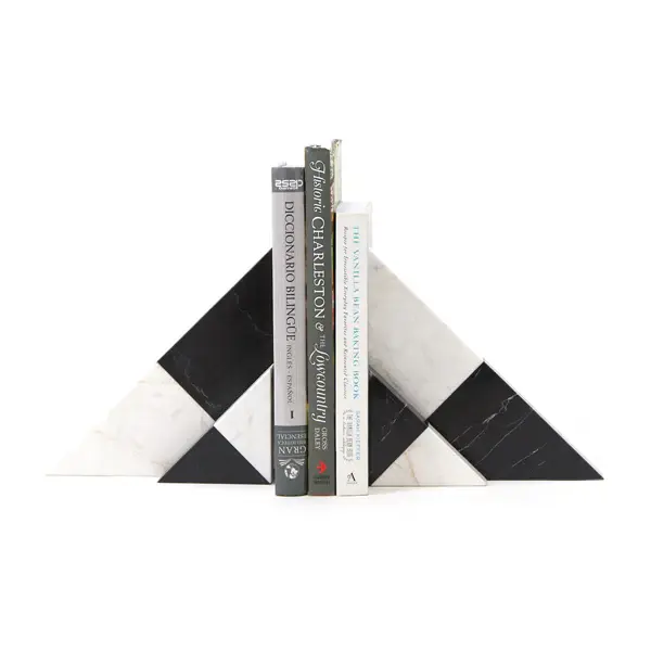 Bookend Checkers Marble Bookends - Black & Ivory