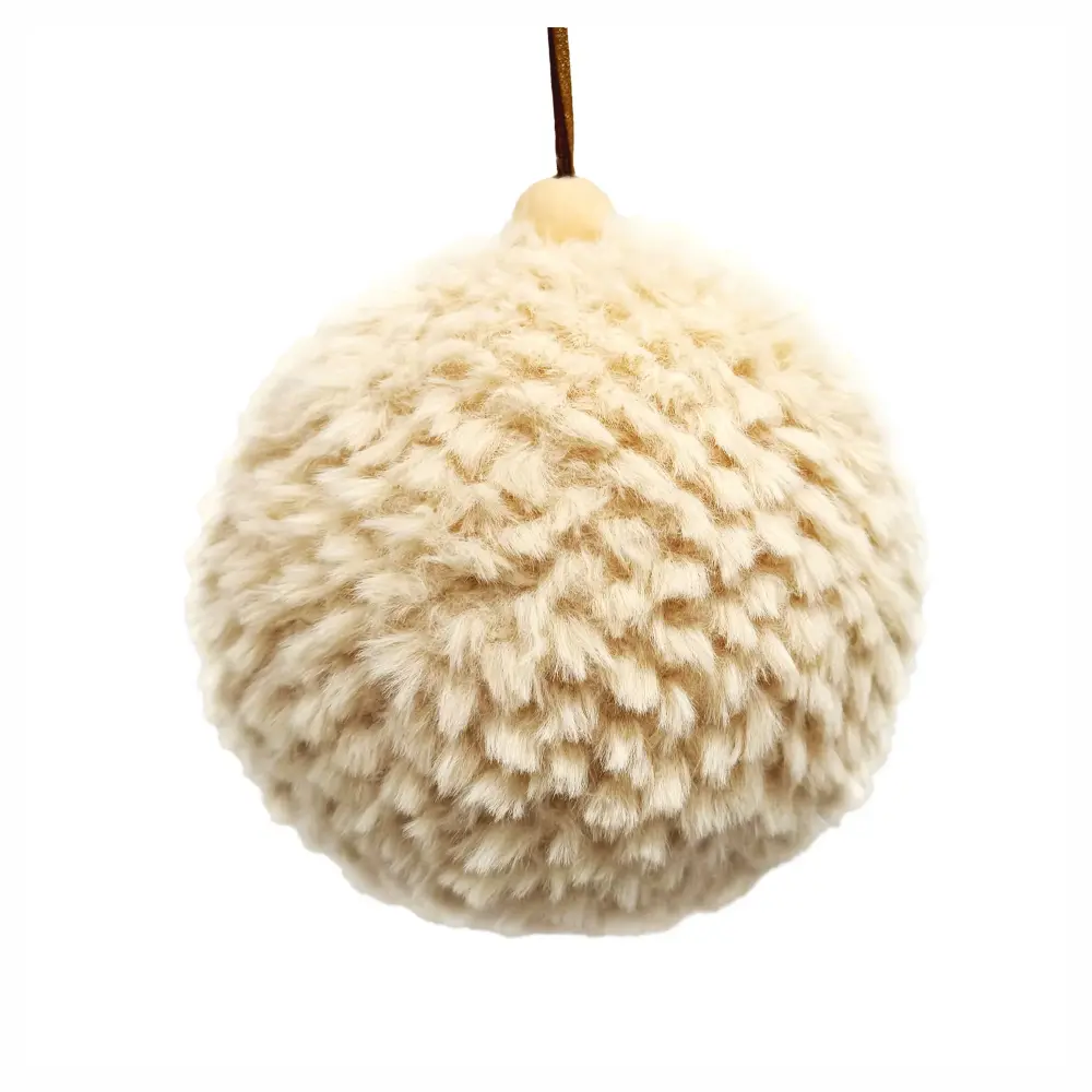 Buff Faux Fur Hanging Ball Decoration, 4.5"