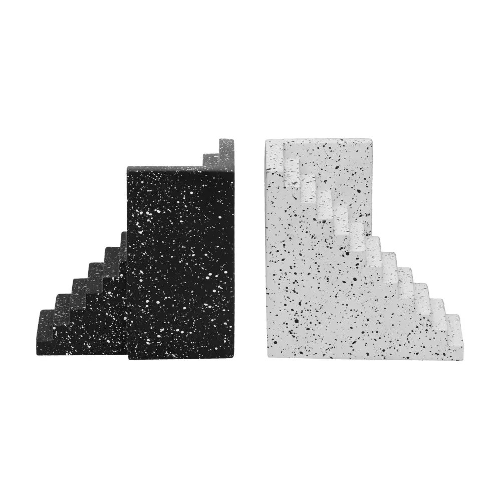 Gabby Speckled Jet-black and White Stairway Bookends