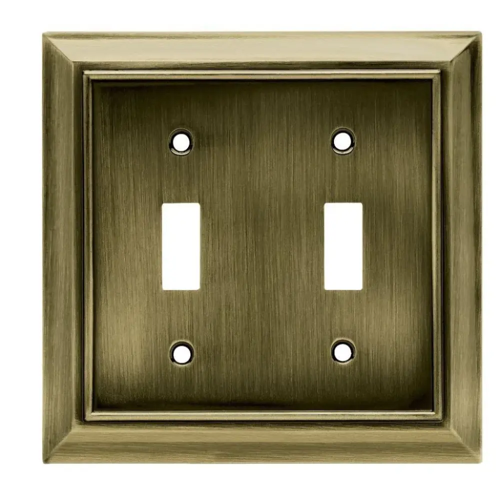 Hampton Bay Architectural Decorative Paired Switch Plate Antique Brass Damaged Box