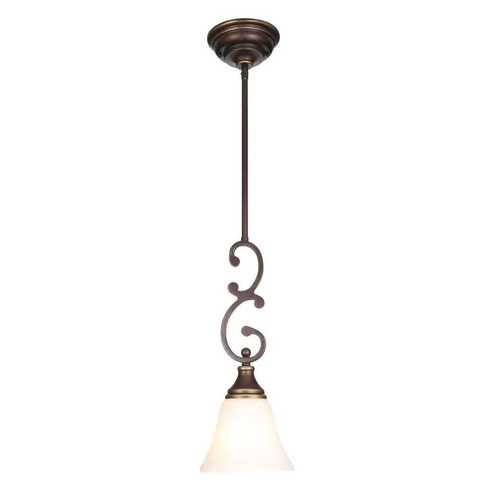 Hampton Bay Somerset One Light Oil Rubbed Bronze Mini Pendant Bell Shaped Matte Glass Shade Damaged Box
