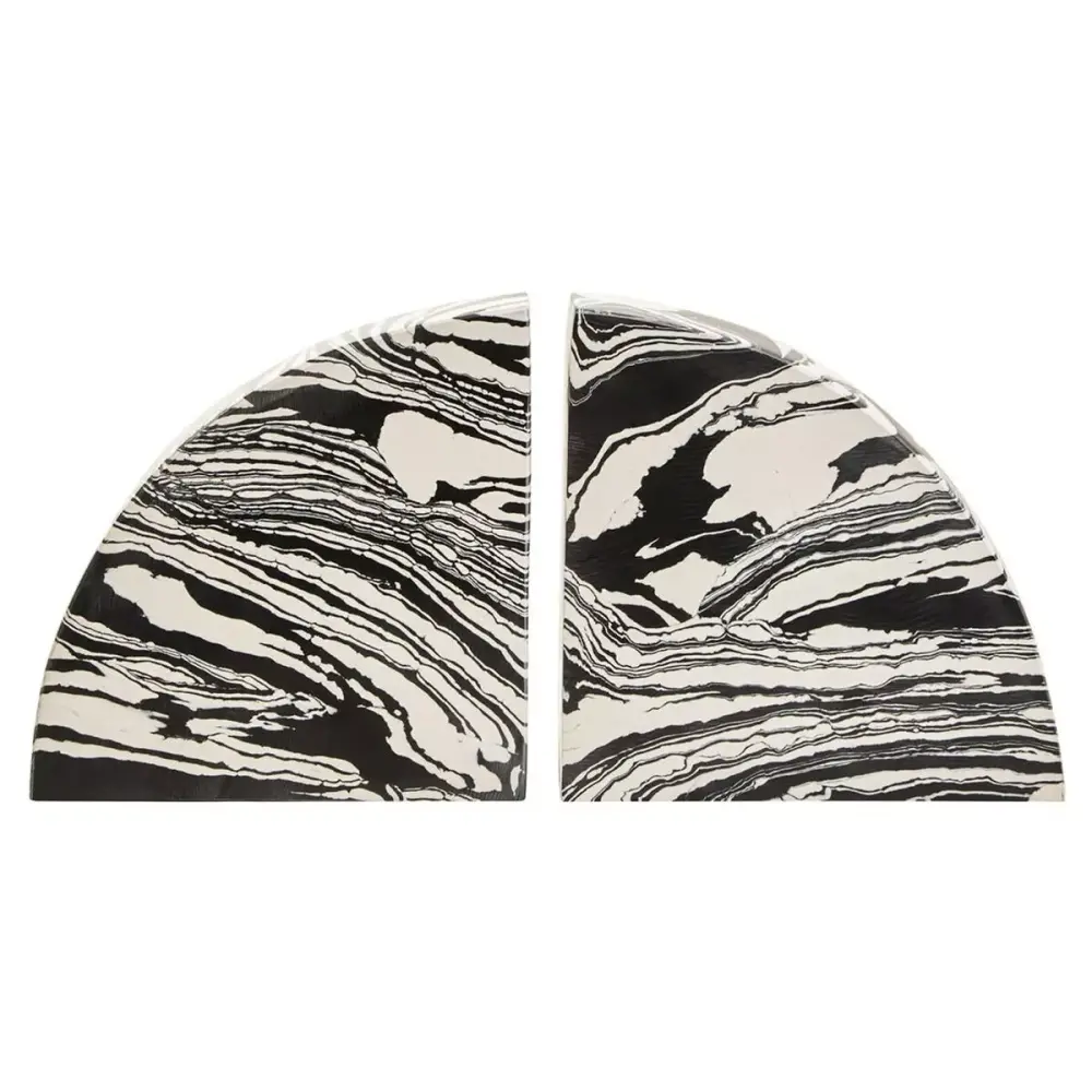 Helsa Black & White Marble Place Two Bookends