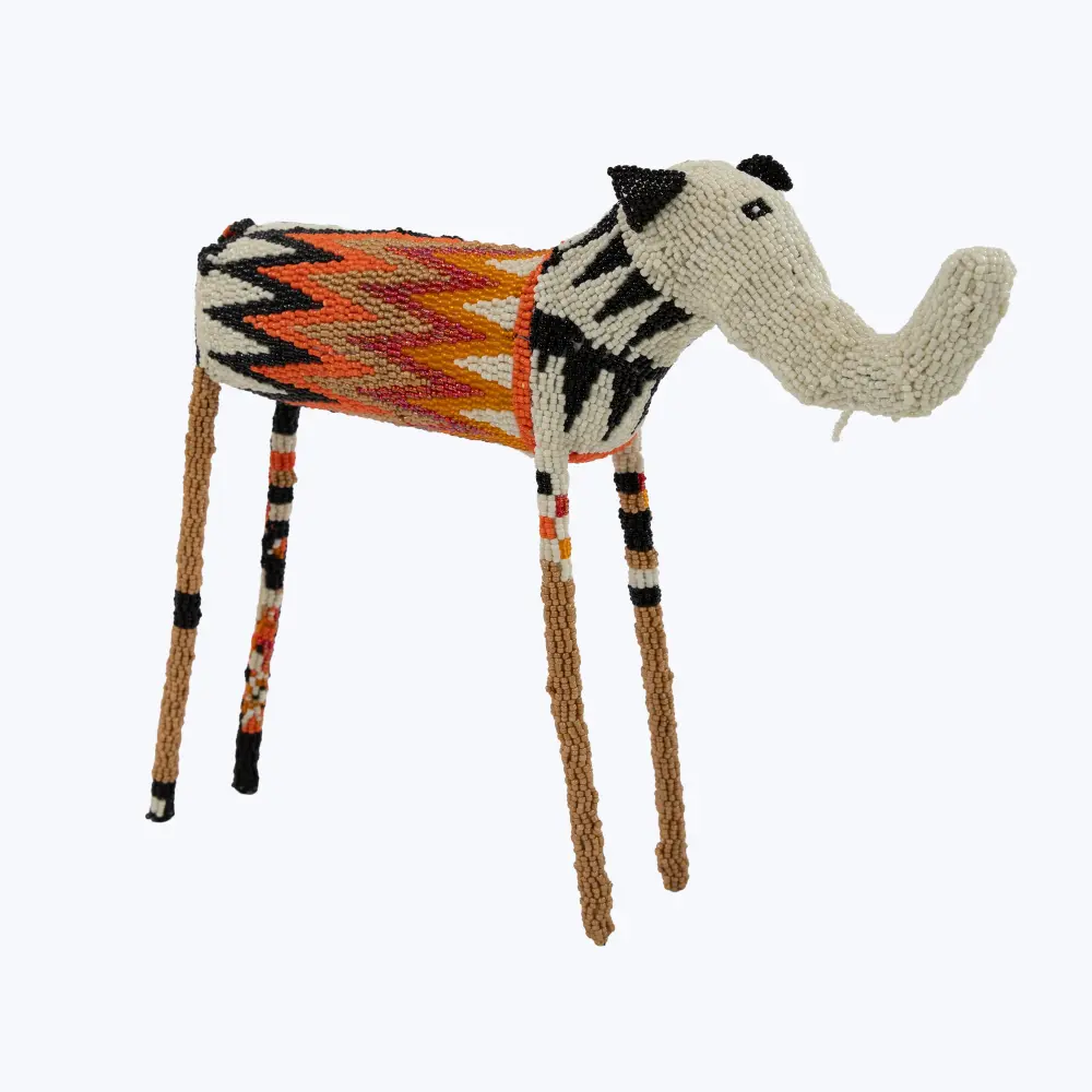 Medium Amber Chevron Beaded Elephant