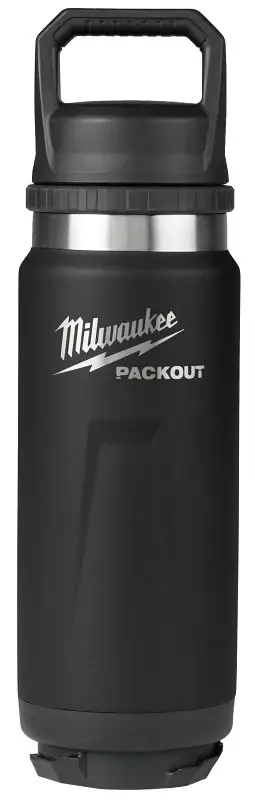 Milwaukee PACKOUT Series 48-22-8396B Thermal Bottle, 24 oz, Stainless Steel, Black