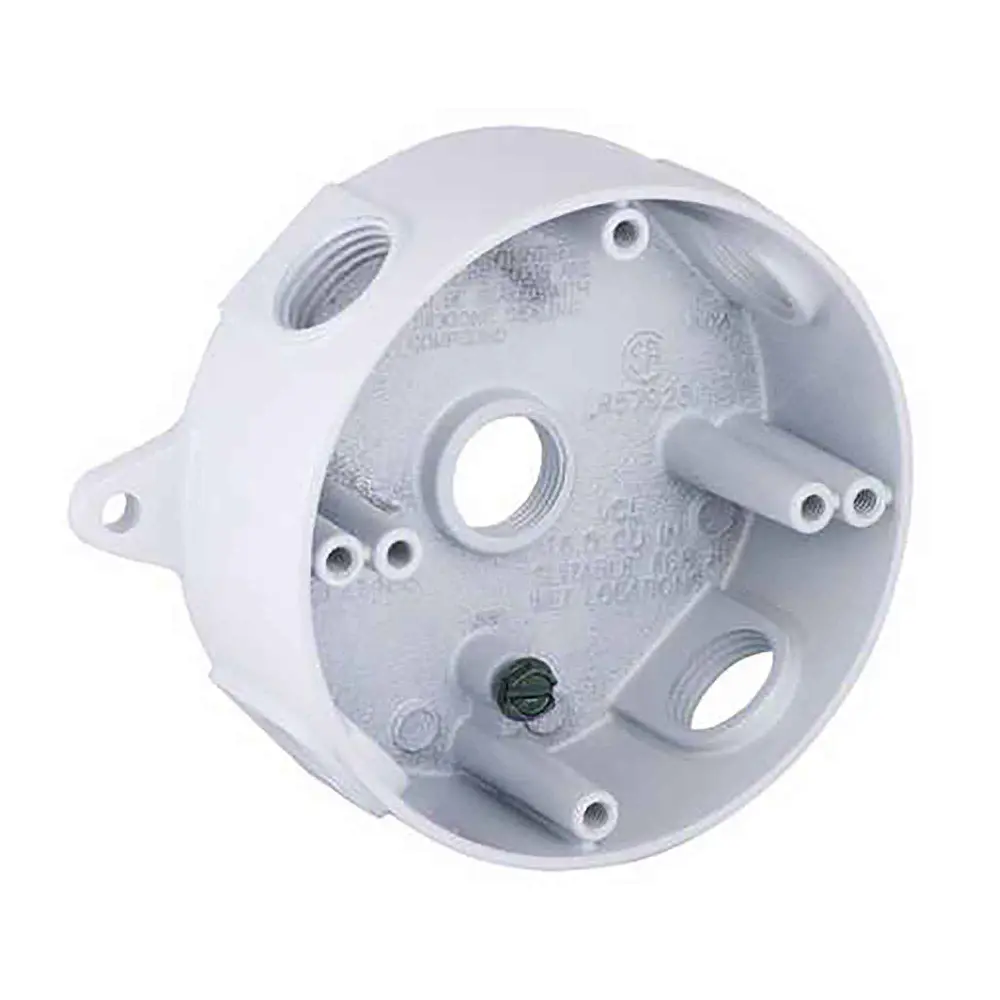 Weatherproof Round Metal Box 5 Threaded Outlets 1/2'', 1/2" Deep alabaster