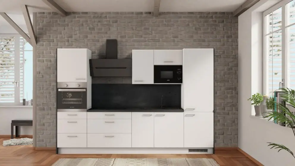 nobilia complete kitchen Goch 315 cm white flat concrete slate gray __