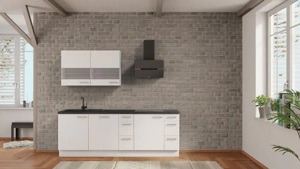 nobilia single kitchen Rosenheim 240 cm white flat concrete slate gray