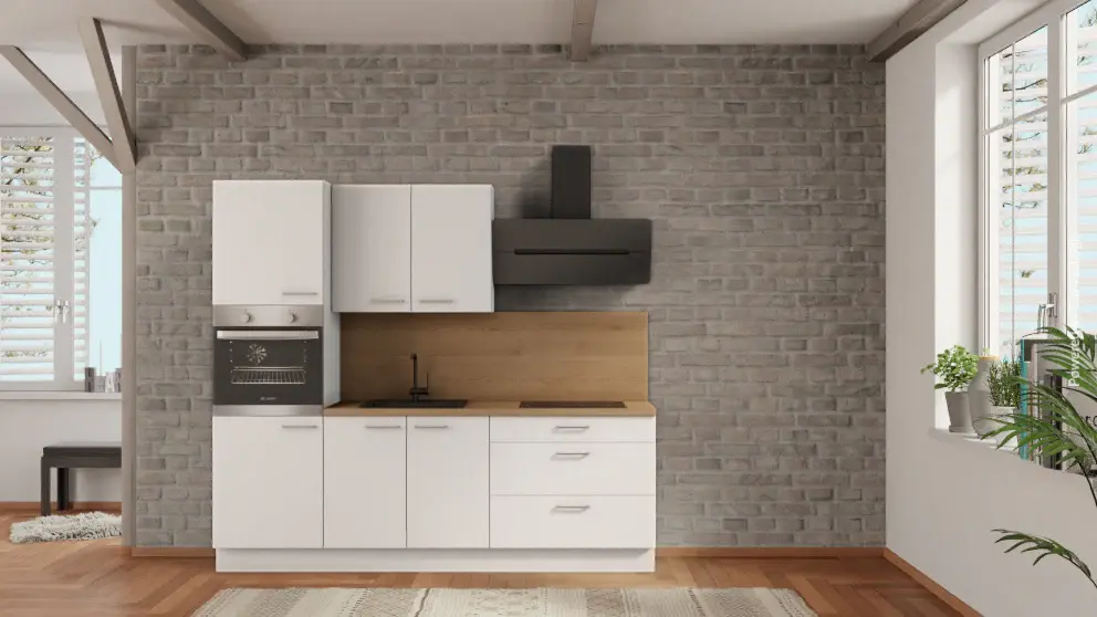 nobilia single kitchen Schwerin 240 cm white dull oak Provence complete hob