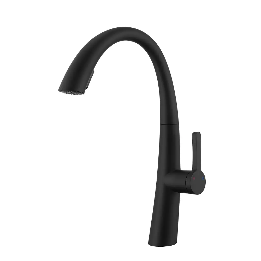 Non-Stick Ceramic Elegant Single Handle Stain-resistant Steel Pull Out Kitchen Faucet High Arch Spout