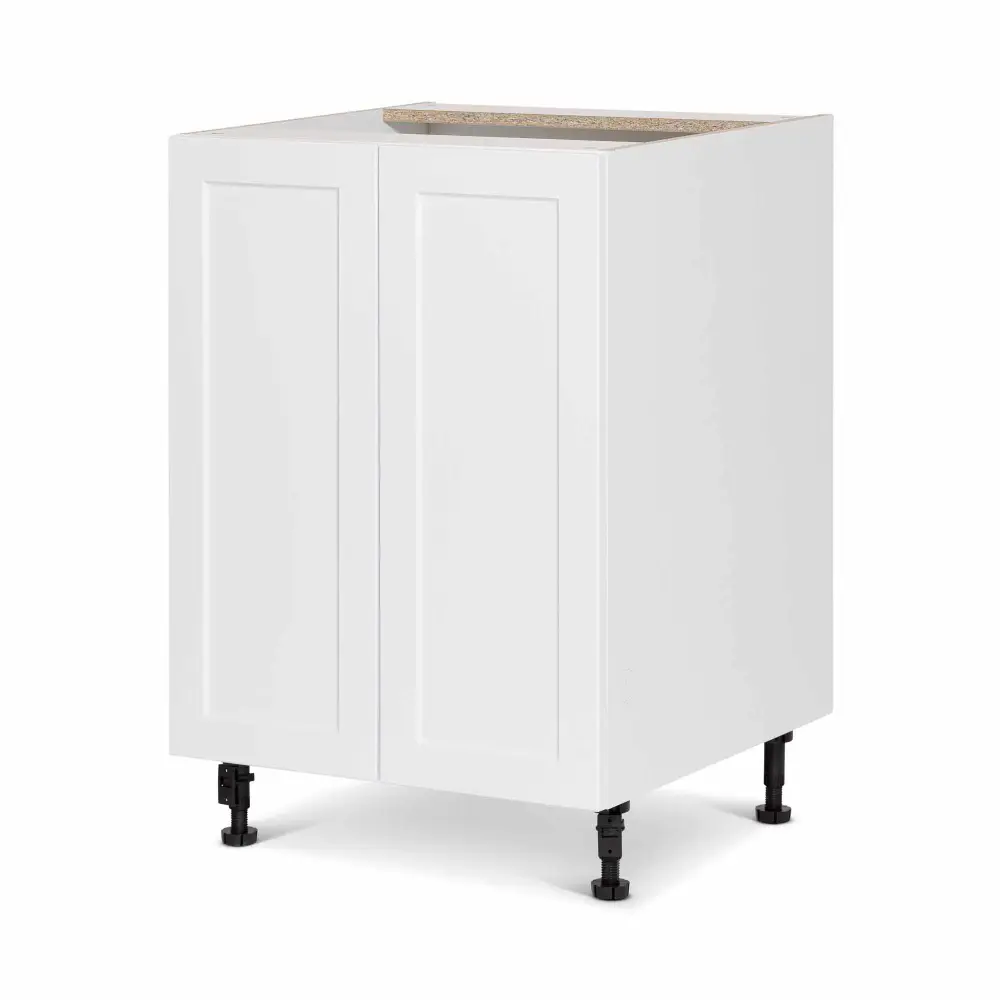White Melamine Shaker Style Kitchen Base Cabinet 2 Doors, 24"