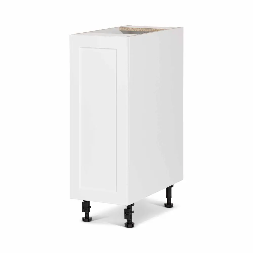 White Melamine Shaker Style Kitchen Base Cabinet 1 Door, 12"
