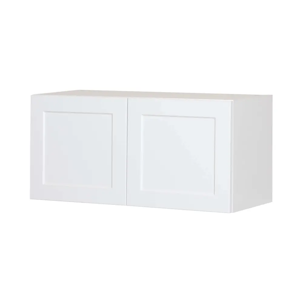 White Melamine Shaker Style Kitchen Fridge Cabinet 2 Doors, 30"