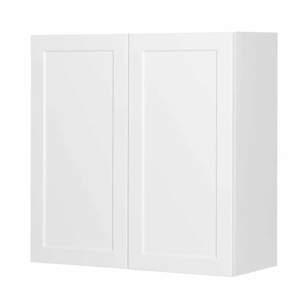 White Melamine Shaker Style Kitchen Wall Cabinet 2 Doors, 30"