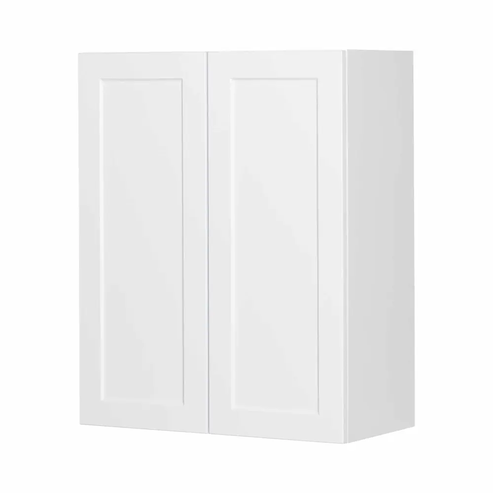 White Melamine Shaker Style Kitchen Wall Cabinet 2 Doors, 24"