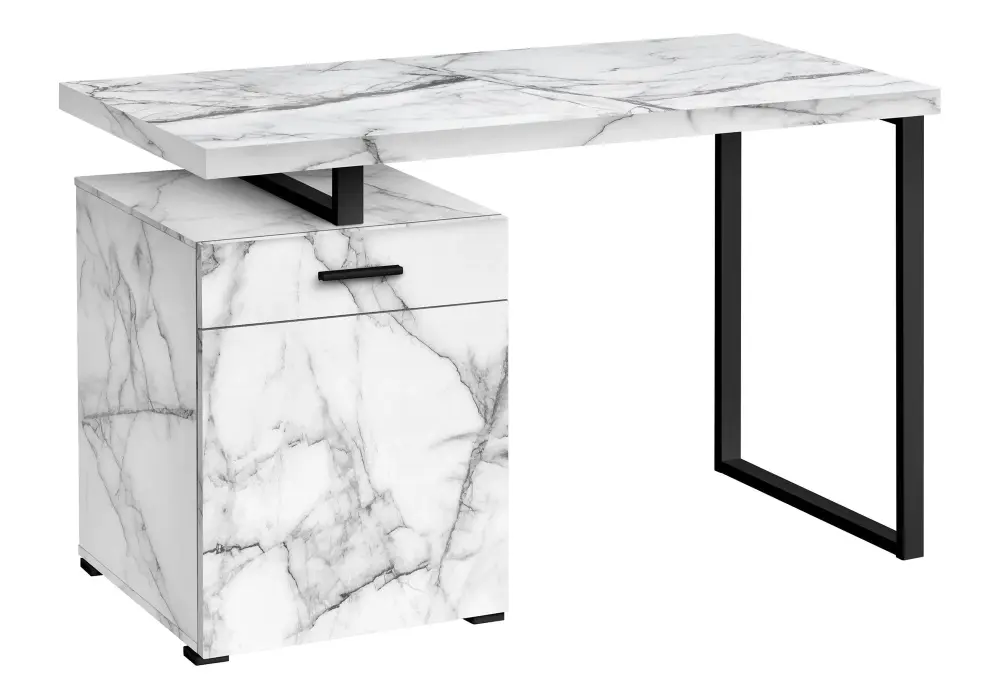 Computer Desk, Home Office, Laptop, Left, Right Set-Up, Storage Drawers, Work, Marble Look Laminate, Contemporary, Minimal...