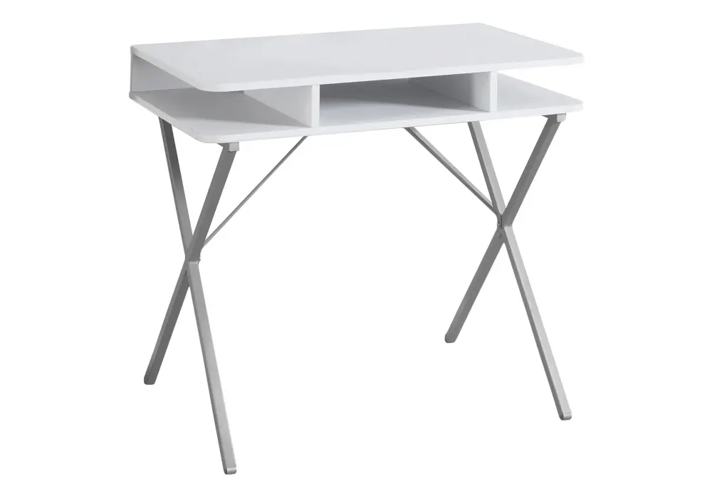 Space Saving Foldable Computer Desk Home Office, Laptop, Storage Shelves, Modern Handy Design - White