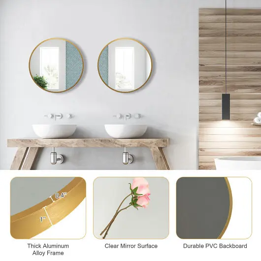 Costway 16-inch Round Wall Mirror Aluminum Alloy Frame, Golden, JV10612GD
