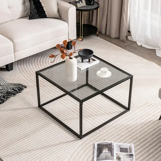 Costway 27.5 Inch Home Square Tea Table Heavy-duty Metal Frame, Gray, HV10495HS
