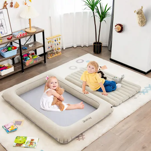 Costway 2--1 Multi-Purpose Inflatable Toddler Travel Bed Air Mattress Set Electric Pump, Gunmetal, BC10064US-GR