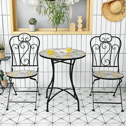 Costway 2-Items Mosaic Folding Bistro Chairs Ceramic Tiles Seat, NP10207-22