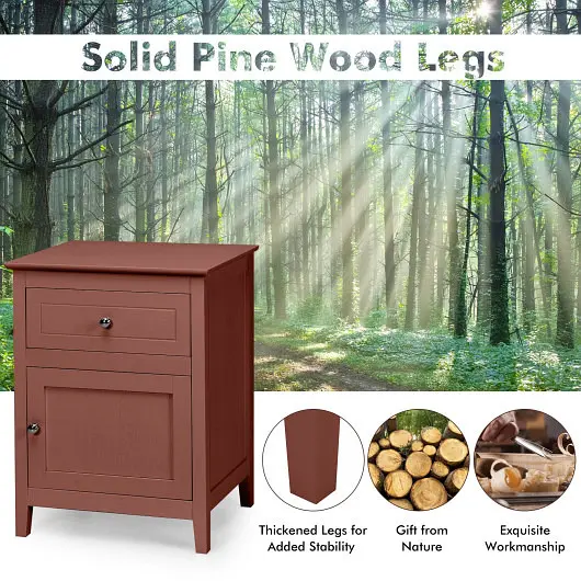 Costway 2-Tier Accent Table Spacious Tabletop-Cherry, HW66339BN