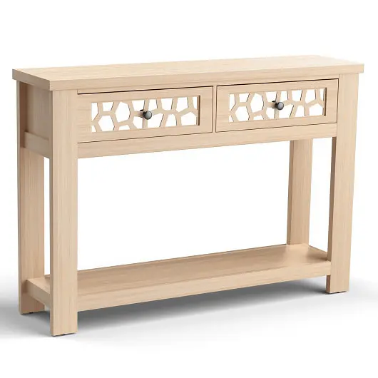 Costway 2-Tier Console Table Drawers and Open Storage Shelf, Bare, JV10689NA