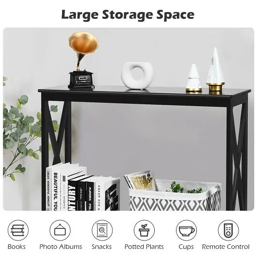 Costway 2-Tier Console X-Design Sofa Side Accent Table, Carbon Black, HW65761BK