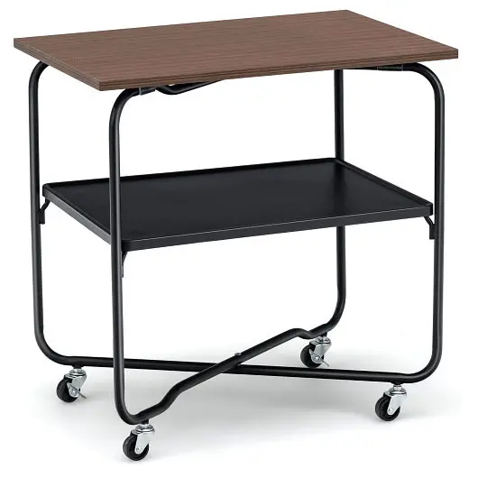 Costway 2-Tier End Table Metal Storage Shelf and Foldable Frame, Brown, HW70503WT