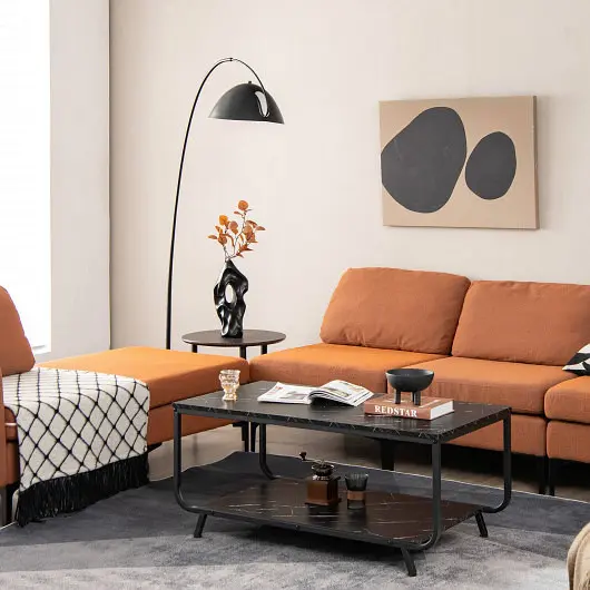 Costway 2-Tier Modern Marble Coffee Table Storage Shelf Living Room, Jet Black, HV10317BK