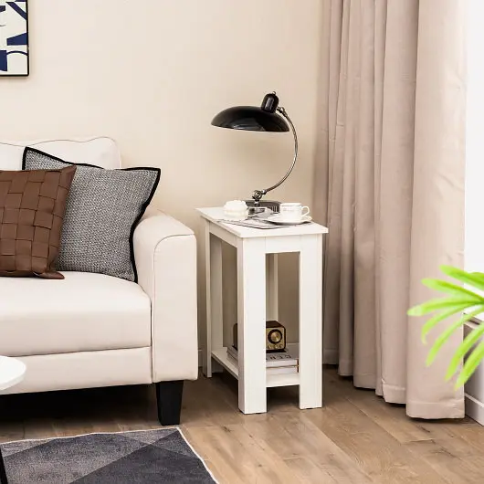 Costway 2-Tier Modern Space-saving End Table Storage Shelf, Bright White, JV10906WH